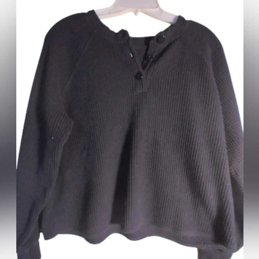 Old Navy Black Waffle Knit Sweater Size M Long Sleeve Casual Lagonlook